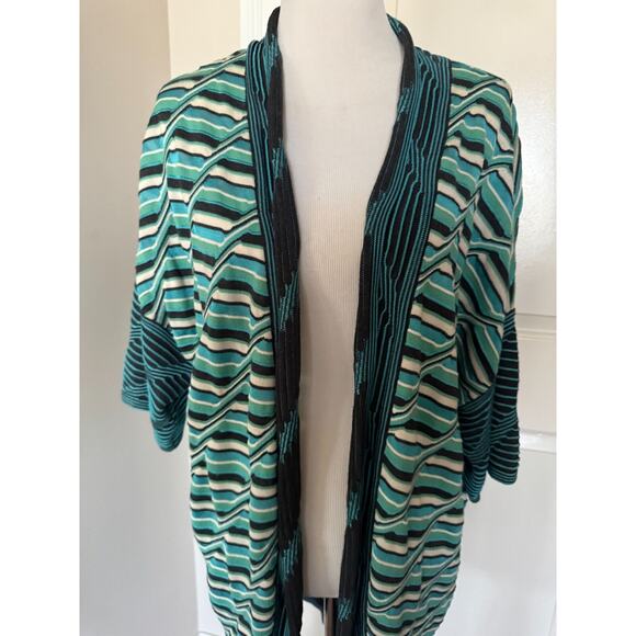 M Missoni Cocoon Open Cardigan Wool Blend Blue Black White SZ IT 44/8 NWOT - Picture 1 of 6